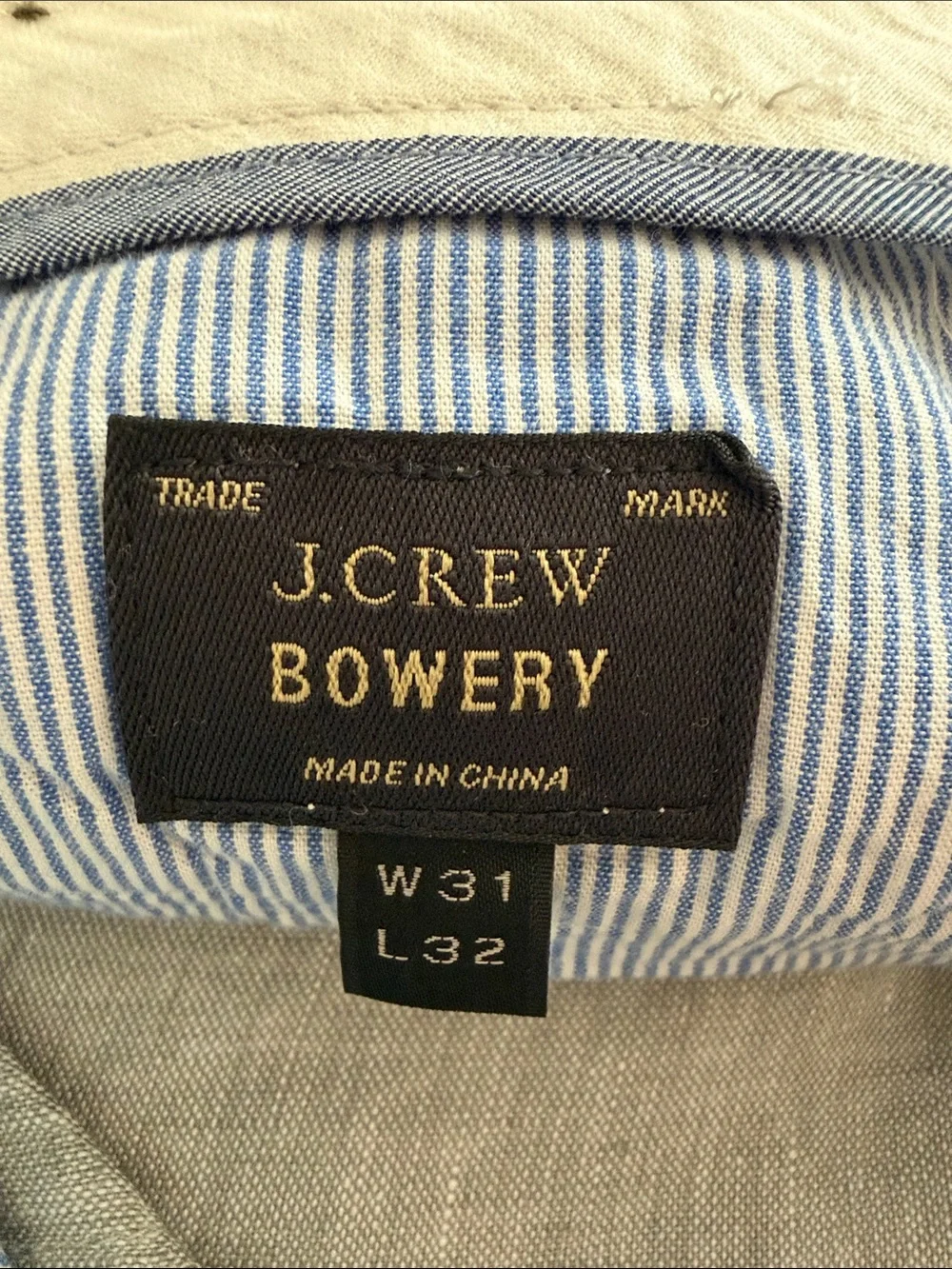 J. Crew Bowery Slim-Straight grey linen pants - Navy Label on Blue/White Stripe
